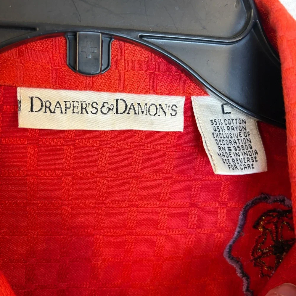 Vintage Drapers & Damons Red Floral Embroidered Button Front Jacket Large Loud‎